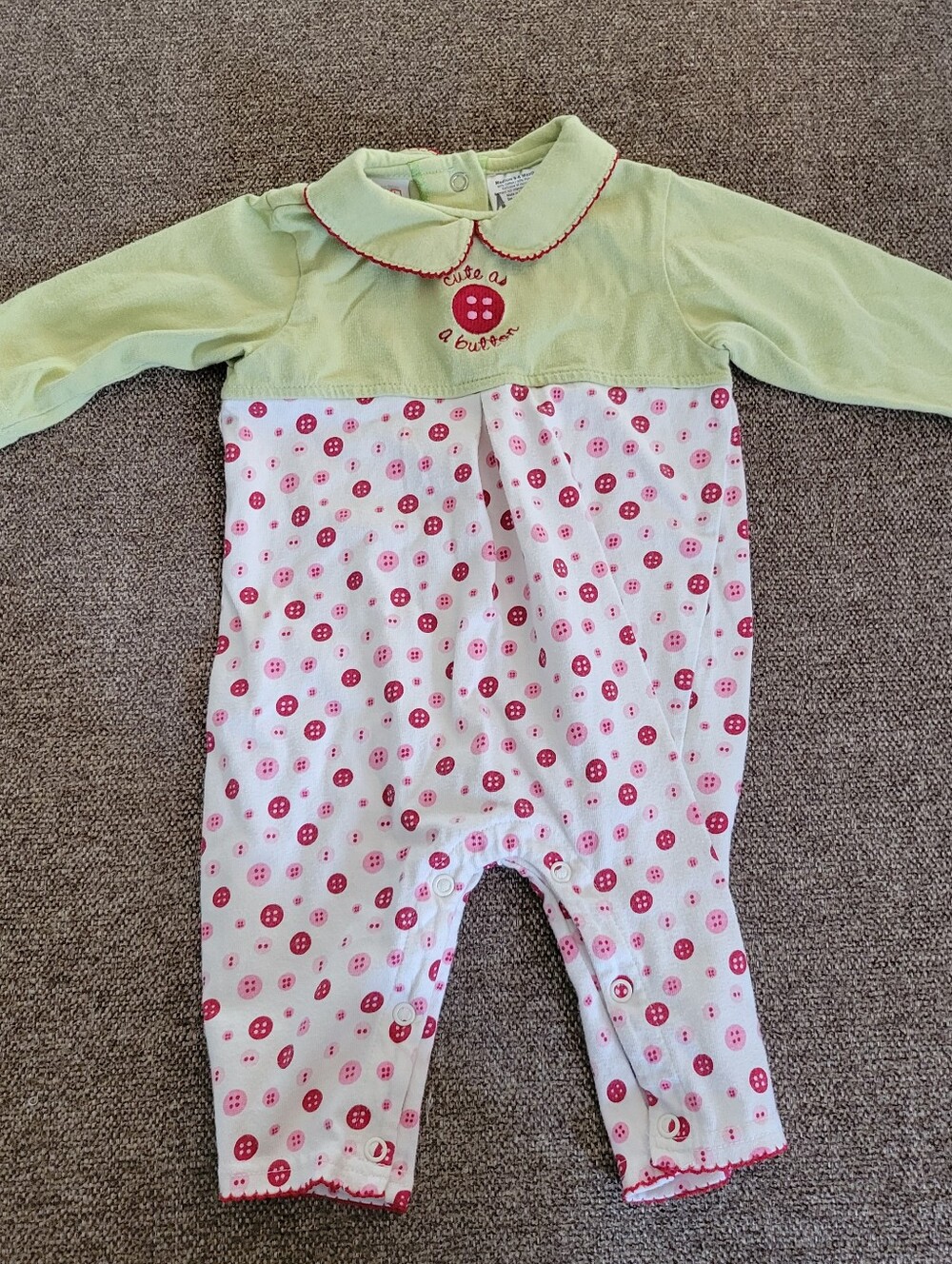 Vintage Small Steps Baby Cute As A Button Bodysuit Medium 3/6 Months